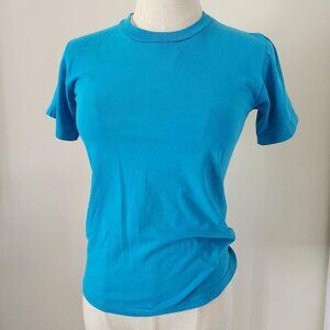 90s Vintage JERZEES Brand Teal Blue Short Sleeve T-Shirt. Youth Medium.
